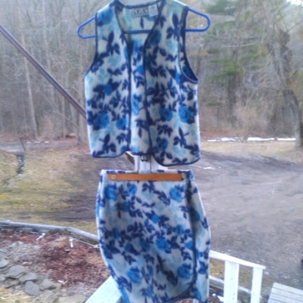 Blue & White "Fuzzy" Skirt & Vest Set